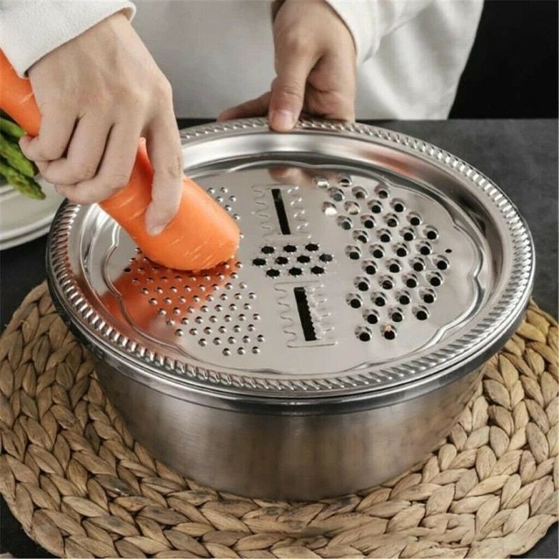 Vegetable Slicer Cutter Drain Basket Stainless Steel  Bowl