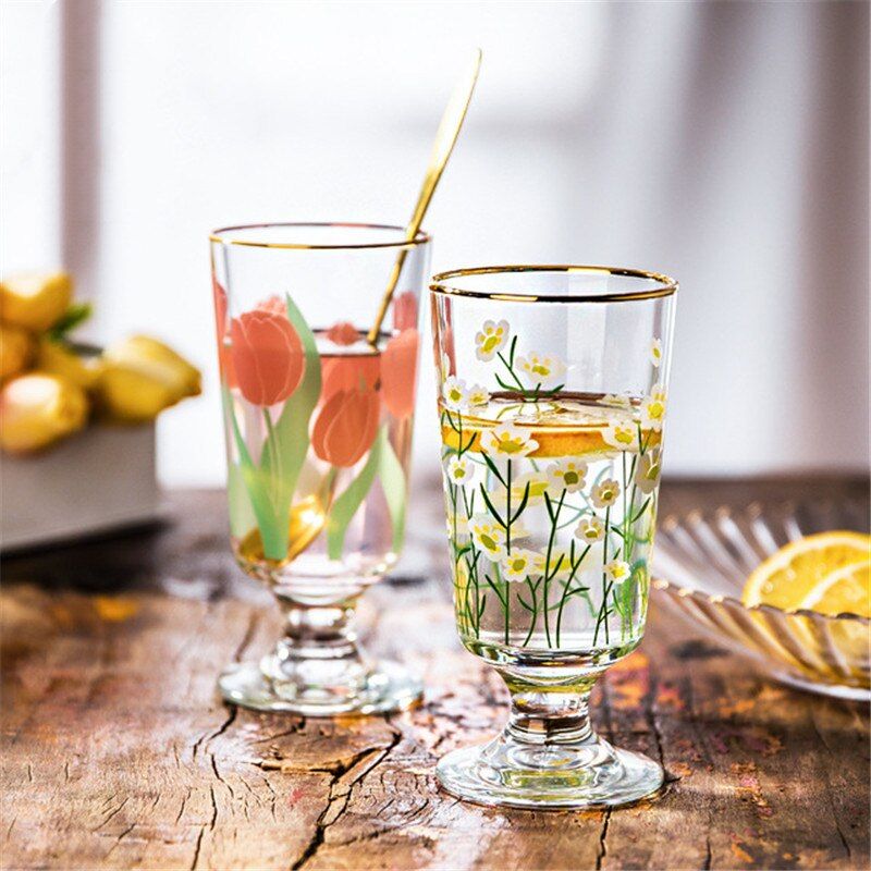 Creative Vintage Chrysanthemum Glass Tulips Vodka Juice Goblet Wine Set