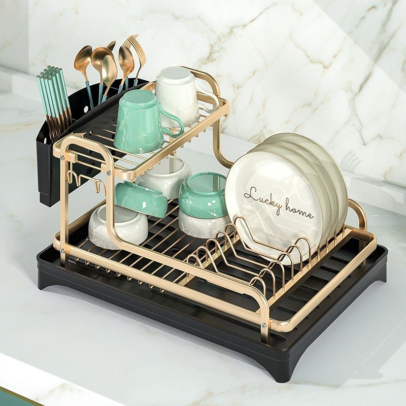 2 Layers Aluminum Alloy Kitchen Storage Rack Kitchen Organize Storage Rack