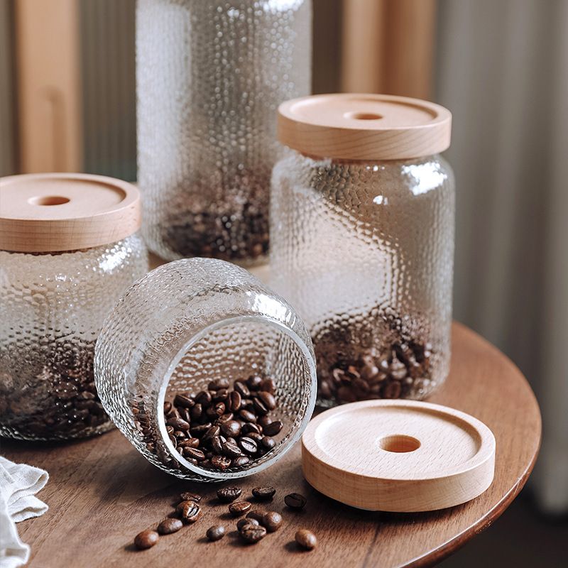 Beech Hammered Glass Storage Jar With Lid Food Round Storage Jar