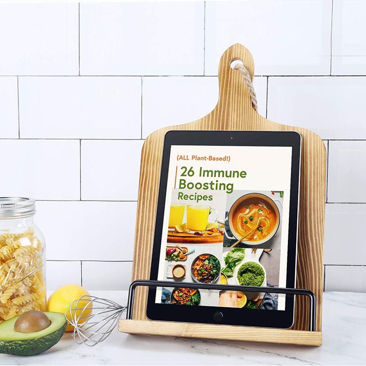 Bamboo Cutting Board Style Cookbook Stand Rustic Wood Adjustable Recipe Book Holder