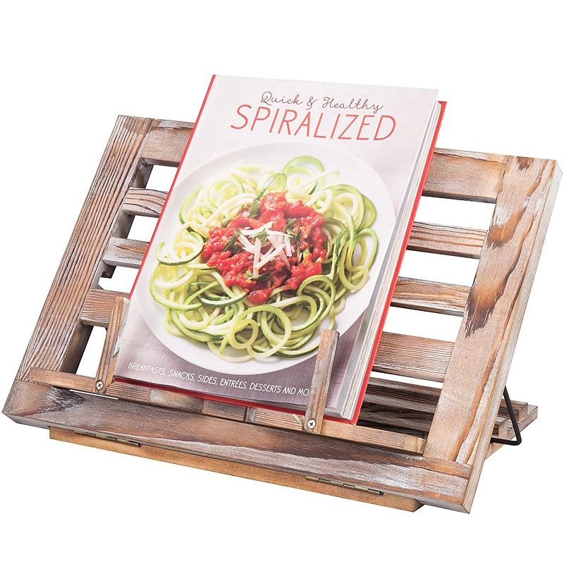 MyGift Rustic Torched Wood Adjustable Cookbook &amp; Tablet Stand