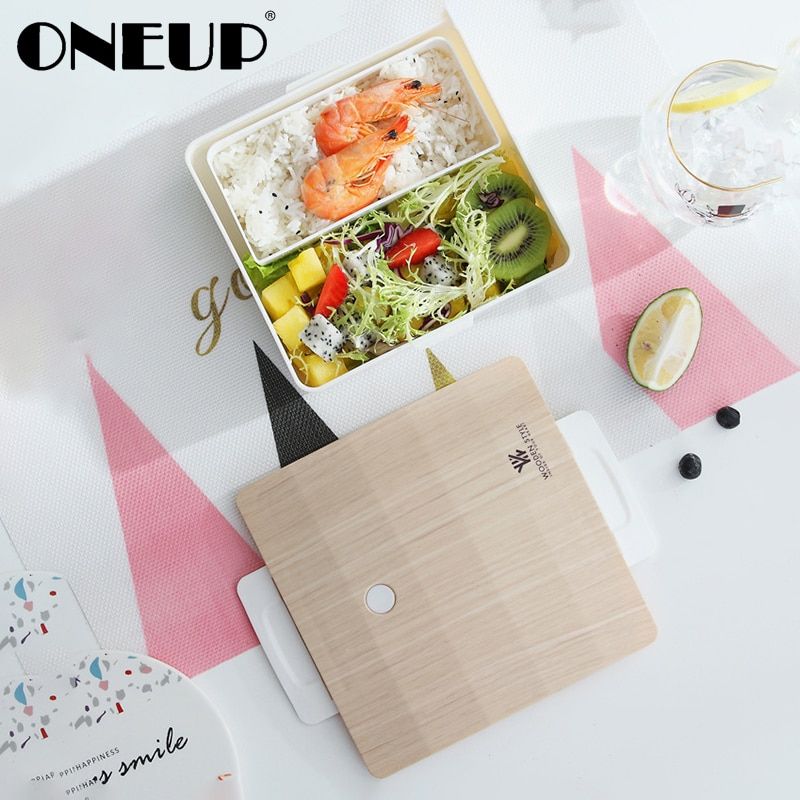 ONEUP Lunch Box With Wooden Cover Portable Food Container