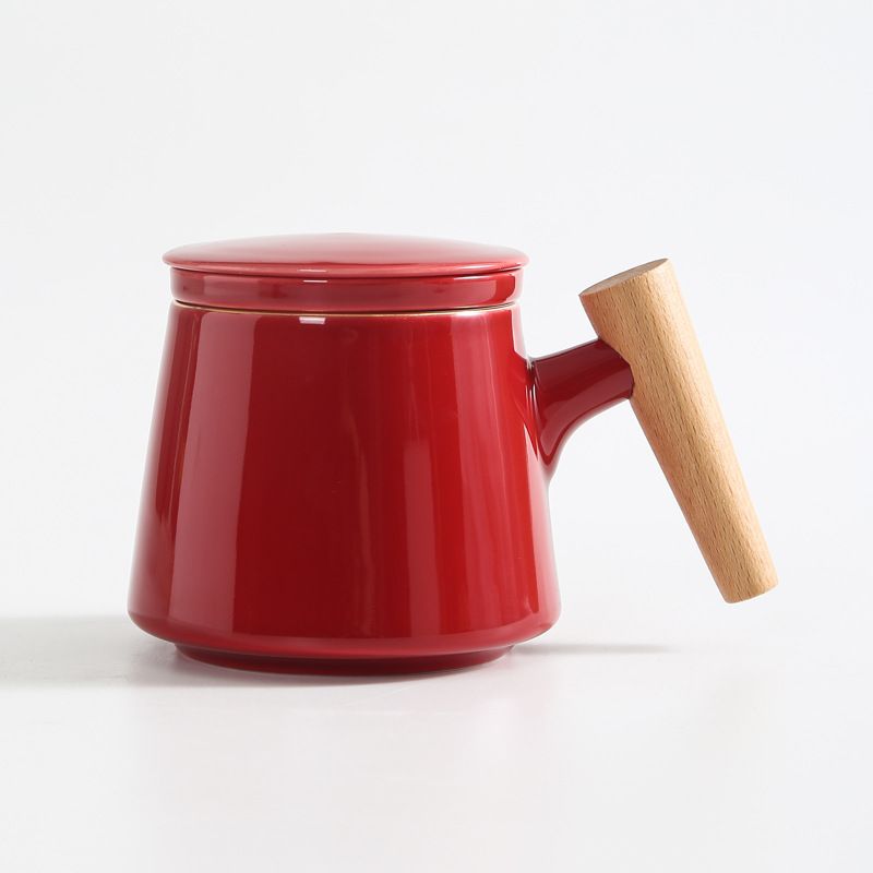 Creative Ceramic Simple Tea Infuser Cup Wooden Handle Cup Tumbler Water Mugs