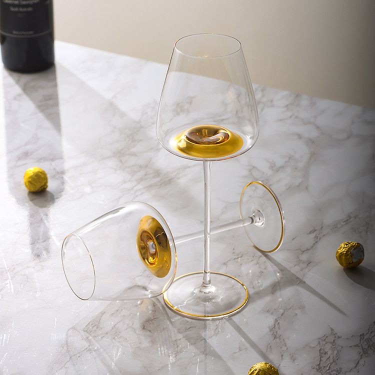 Gold Painted Lead-free Crystal Glass Concave Bottom Burgundy Wine Glass