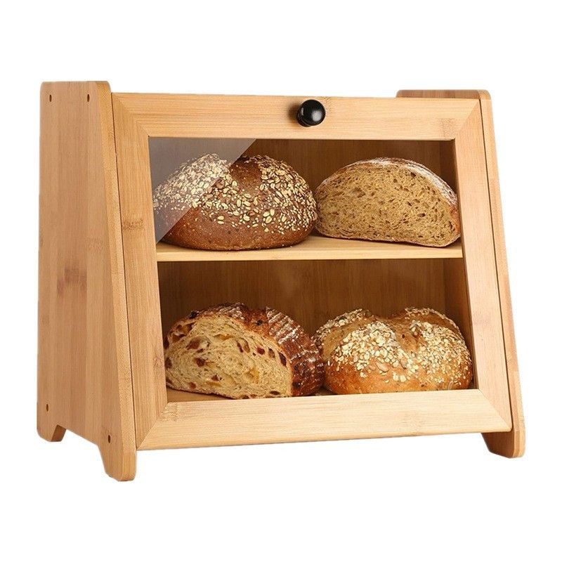 Bamboo Wooden Double Storage Box Home Kitchen Bread Storage Box