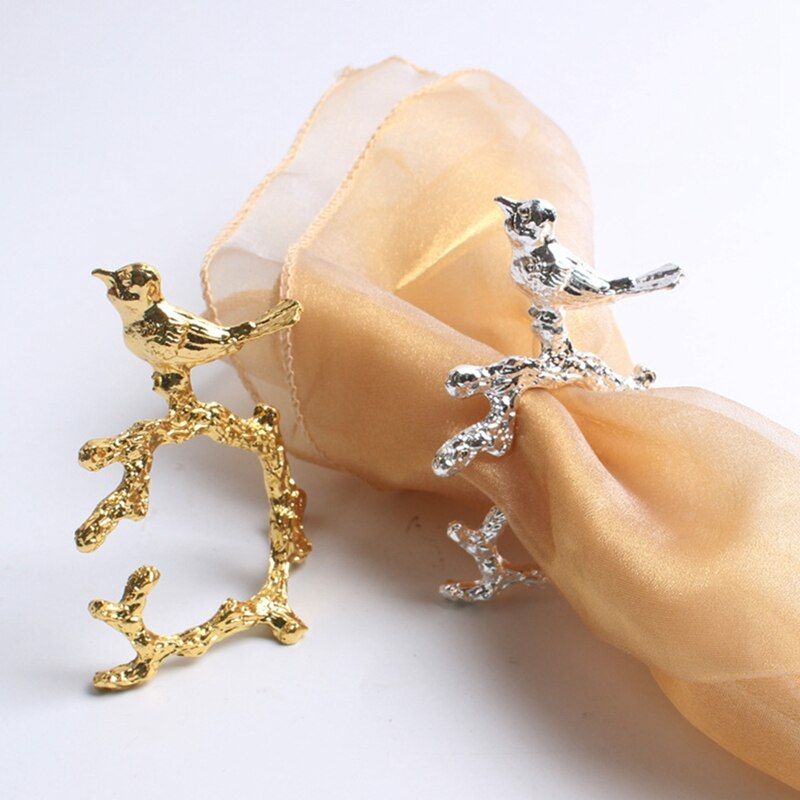 Silver Happy Eyebrow Meal Buckle Bird Branch Napkin Ring