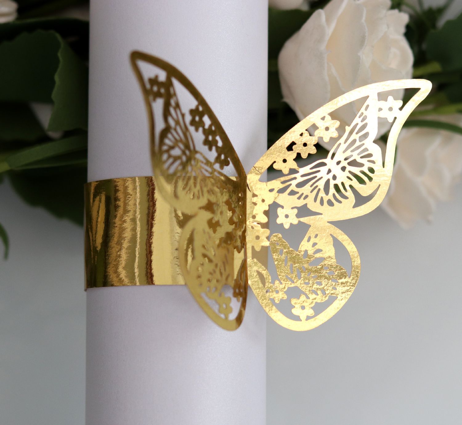 Butterfly Towel Buckle Bright Gold Laser Hollow Paper Ring Hotel Napkin Buckle