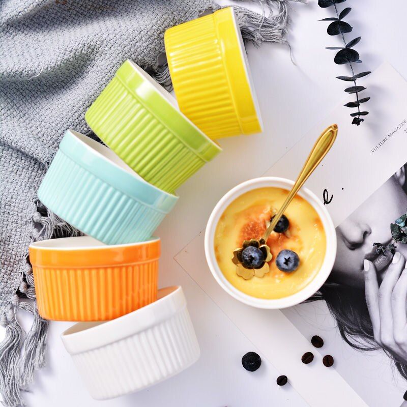 Ceramic Soufflé Baking Bowl Dessert Pudding Cake Oven Microwave Mold