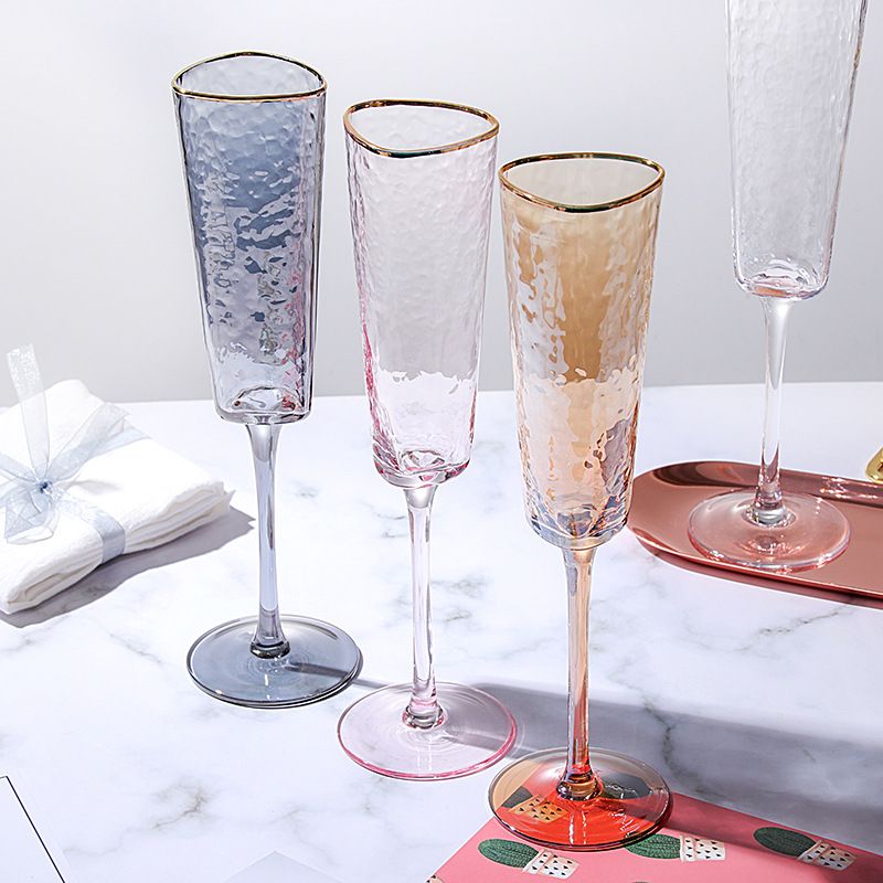 Creative Hammer Pattern With Gold Edge Pink Gray Crystal Glass
