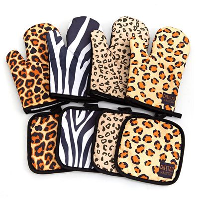 Gants de cuisine isolants à motif léopard, gants de cuisine pour micro-ondes