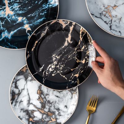 Marble Pattern Ceramic Dinner Plates Steak Salad Snack Cake Plates