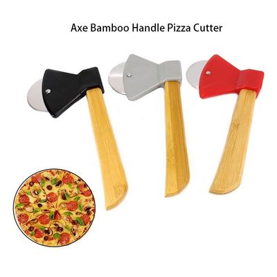 Axe Bamboo Handle Pizza Cutter Rotating Blade Home Kitchen Cutting Tool