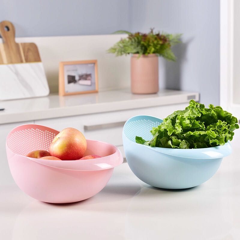 Rice Sieve Plastic Colander Kitchen Drain Basket With Handles