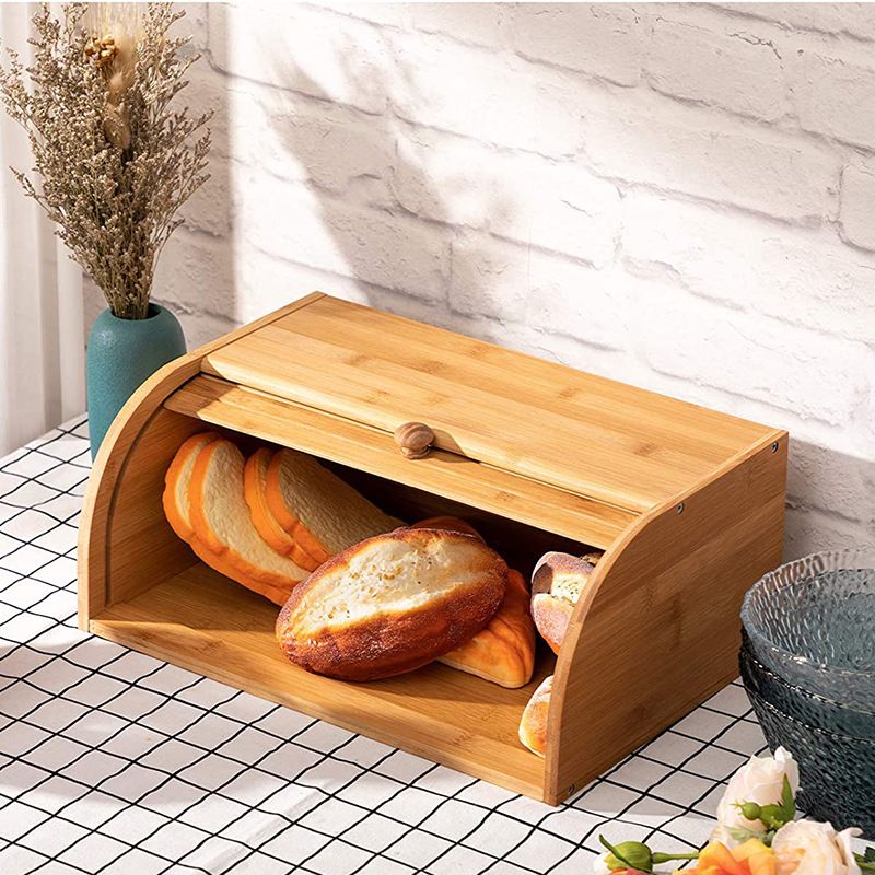 Bamboo Single-layer Roller Shutter Door Bread Box Storage Box