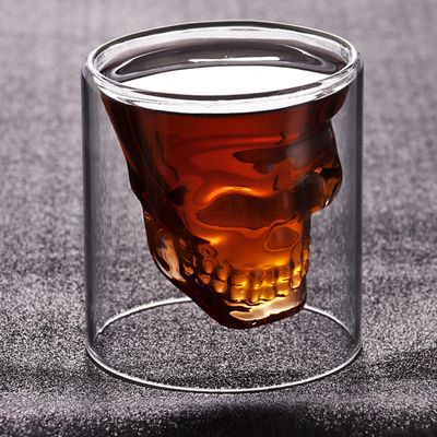 Tasse à eau isotherme transparente en verre double tête de mort