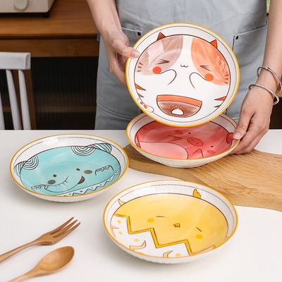8 Inch Cartoon Animal Ceramic Plate Under Glazed Dinner Dishes