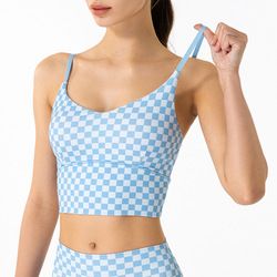 Soutien-gorge de sport respirant à séchage rapide en tissu écossais recyclé