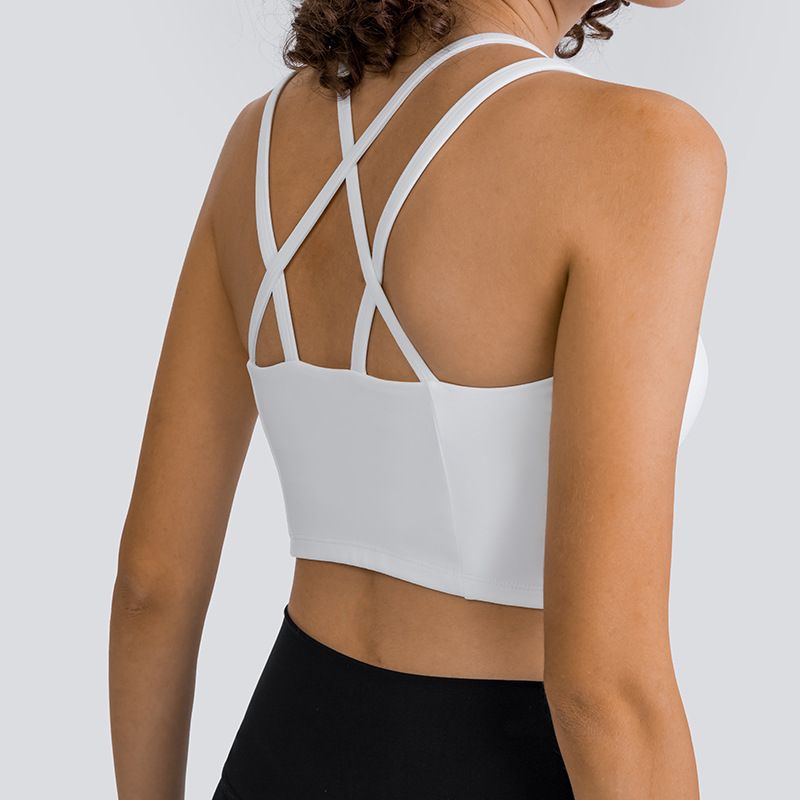 Soutien-gorge de sport push-up uni à coussinets amovibles pour femme