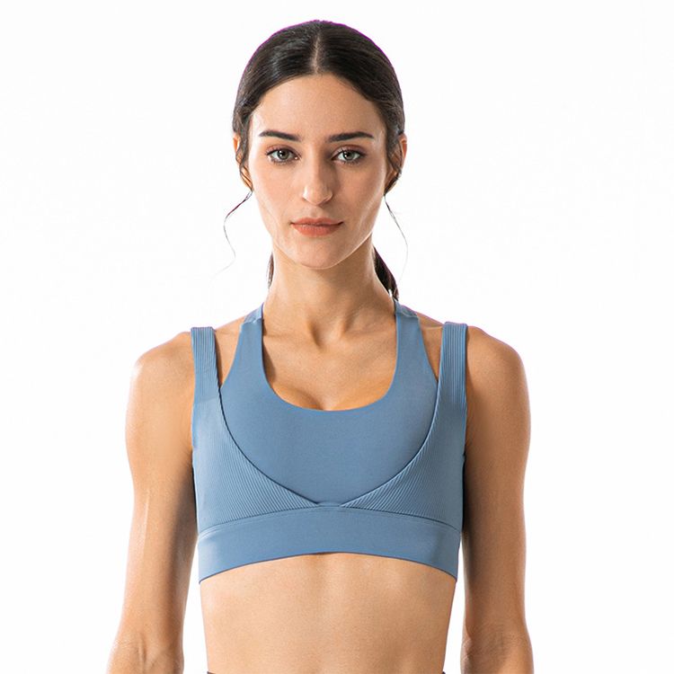 Soutien-gorge de sport côtelé en nylon à double bretelle pour femme