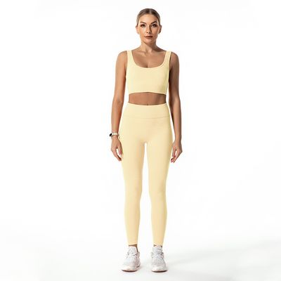Combinaison de sport deux pièces pour femme, couleur unie, sans coutures