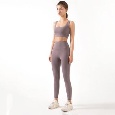 Combinaison de yoga pour femme, pantalon de course sans coutures, couleur pêche