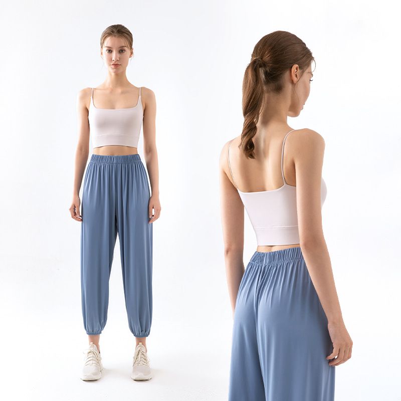 Combinaison de yoga pour femme, course à pied, protection solaire, pantalon de survêtement en soie glacée, ensemble deux pièces
