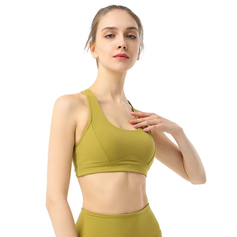 Soutien-gorge de sport respirant et sans coutures pour femme, dos croisé, pour le yoga et les sports à fort impact