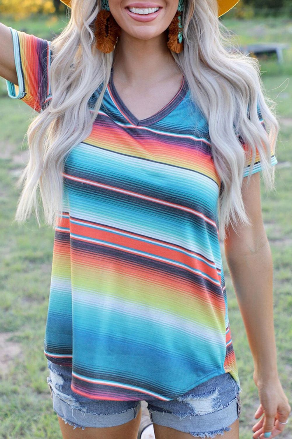 T-shirt col V multicolore Serape