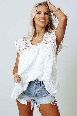 Haut babydoll blanc à volants et manches courtes