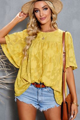Haut babydoll jaune à manches mi-longues