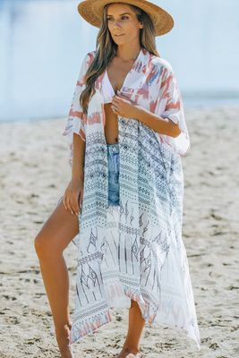 Kimono à imprimé floral bohème abricot