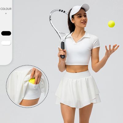 Quick Dry Yoga Fitness Wear Tennis Top Skirts Two-Piece Set