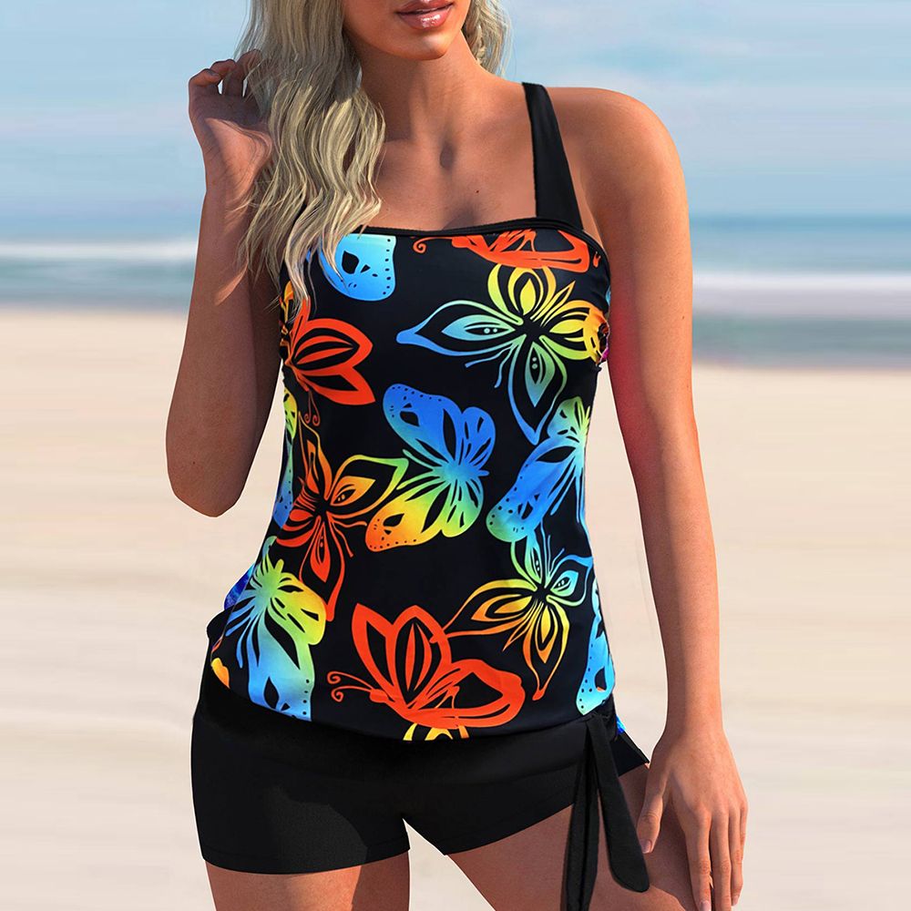 Printed Tankini Swimsuits Plus Size Women High Waist Swimwear
