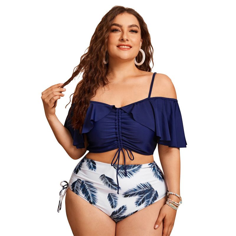 Ladies Plus Size Ruffled Bikini Swimsuit Fat Woman Split Swimsuit