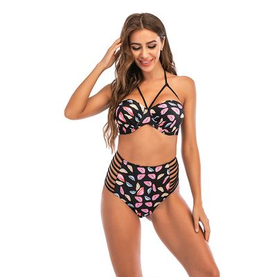 Female High Waist Floral Swimwear Halter Swimming Suit