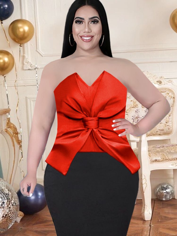 Red Top Plus Size Tube Tops Strapless Short Blouse