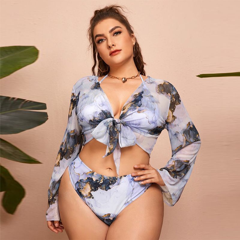 Large Size Print Bikini Set 3-piece Skirt Swimsuit