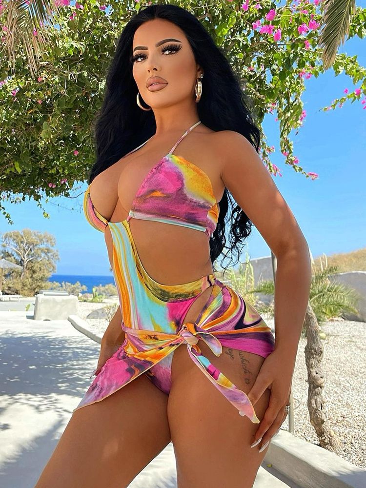 Sexy Print Plus Size Swimwear Women One Piece Swimsuit