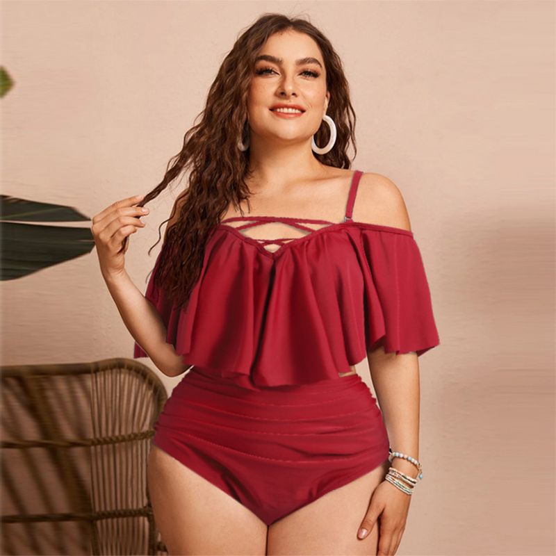 Plus Size Swimwear Ruffled One Piece Swimsuit