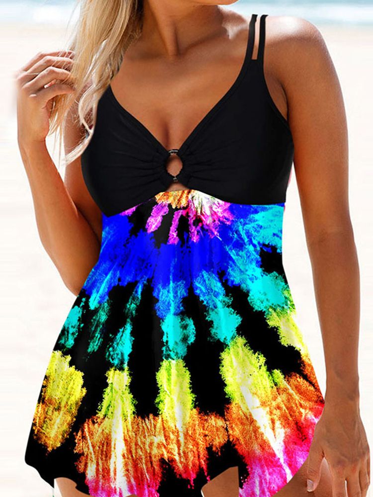 Women Printed Patchwork Tankini Swimsuits Plus Size Swimwear