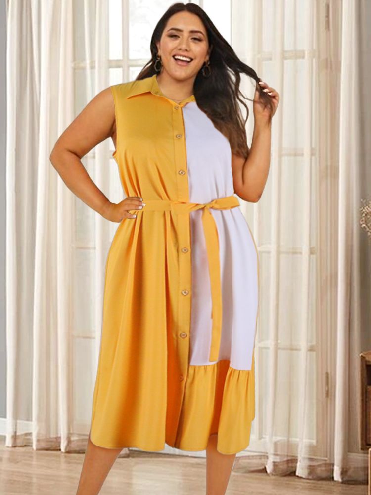 Plus Size Dress Women Sleeveless Vacation Shirt Dresses