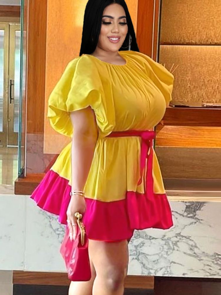Yellow Dresses Cotton Women O Neck Daily Loose African Gowns