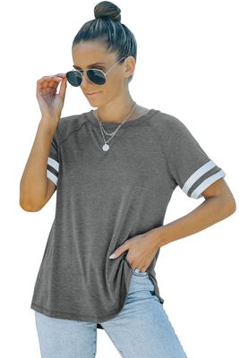 Gray Plain Colorblock Raglan Sleeve T-shirt