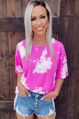 Pink Marbled Tie-dye Short Sleeve T Shirt