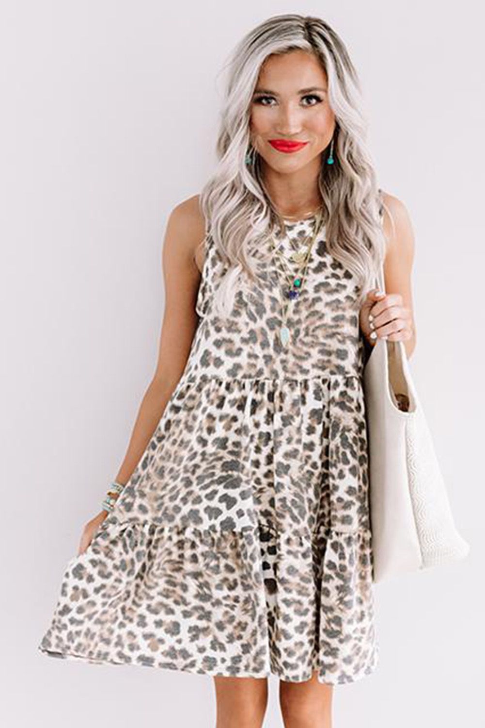 Leopard Print Layered Ruffled Sleeveless Mini Dress