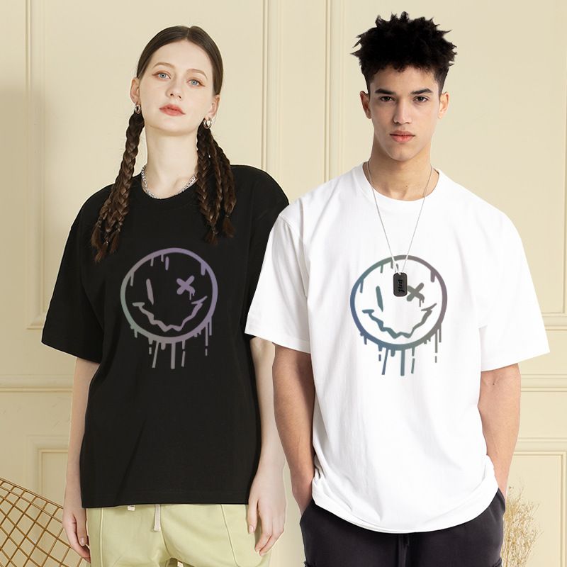Women Men Couple Funny Smile Face Print T-shirt Tops