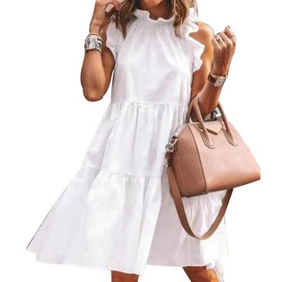 Robe de plage ample élégante à col rond et volants pour femme
