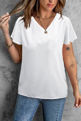 White V Neck Short Sleeve Tee