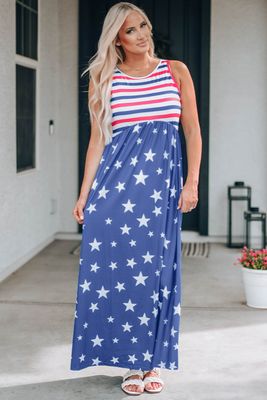 Robe longue sans manches à rayures bleues